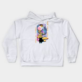 Psychedelic black cat on a path to well-being Kids Hoodie